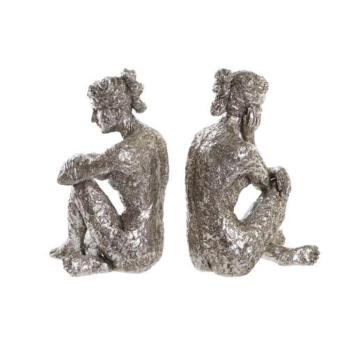 Dekorativ figur 17 x 15 x 26 cm Dame Sølvfarvet (3 enheder)