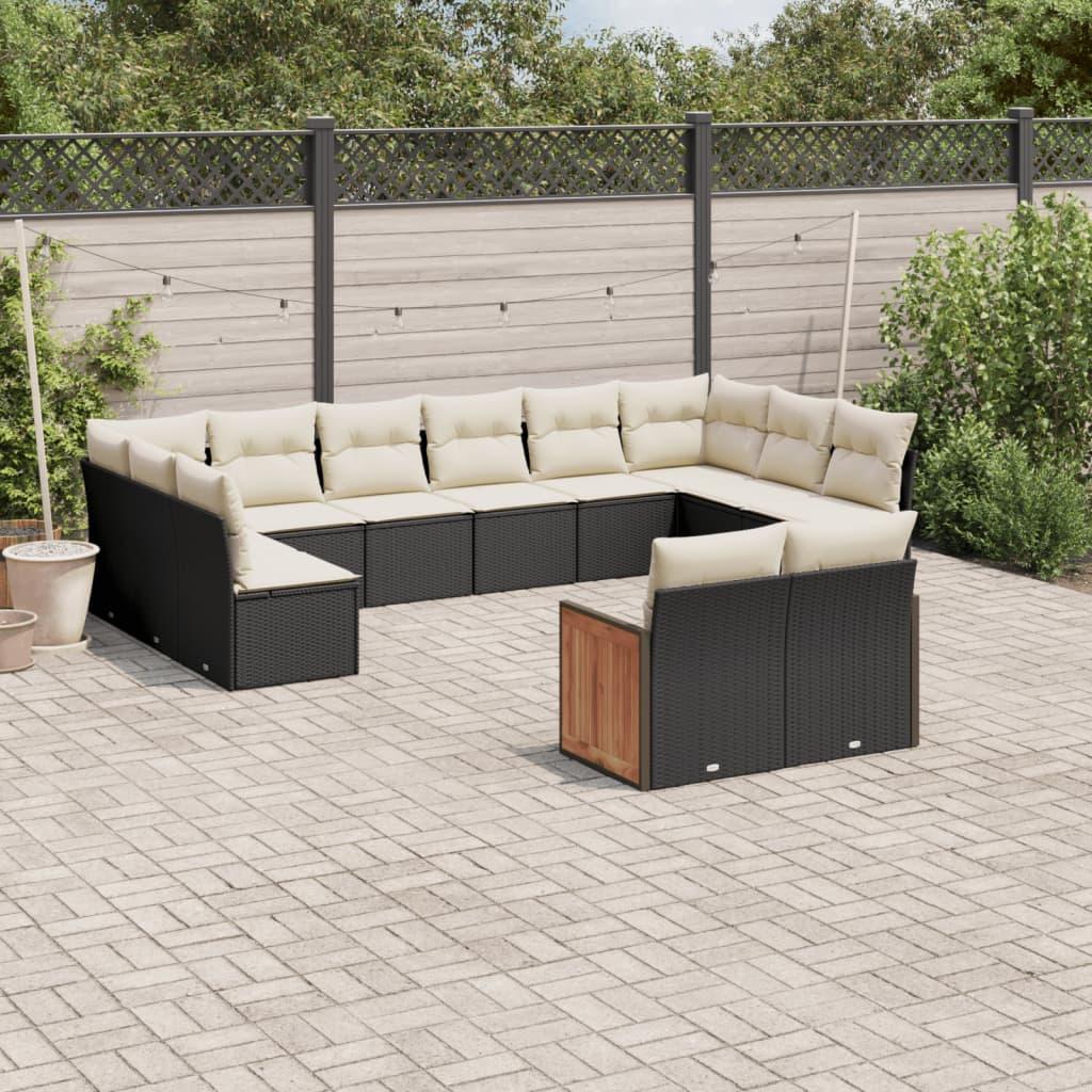 Sofasæt Til Haven 12 Dele Med Hynder Polyrattan Beige - Sort og cremefarvet / Uden bord