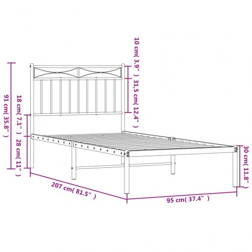 Sengeramme med sengegavl 90x200 cm metal sort