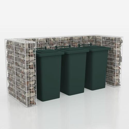 Gabionafskærmning til tre affaldsbeholdere 250x100x120 cm stål