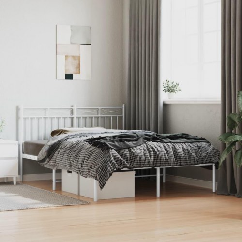 Sengeramme med sengegavl 140×200 cm - metal, hvid