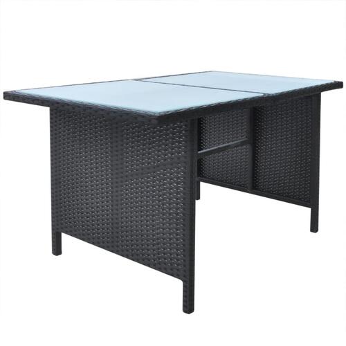 Udendørs spisebordssæt 6 dele med hynder polyrattan sort