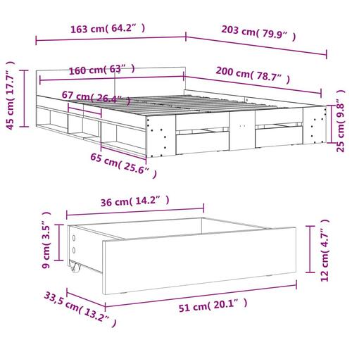 Sengeramme med skuffer 160x200 cm konstrueret træ hvid
