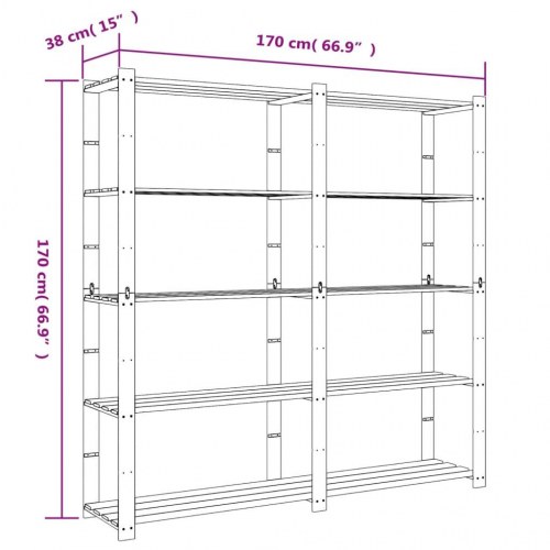 Opbevaringsreol i massivt fyrretræ - 5 hylder, 70×38×170 cm, grå