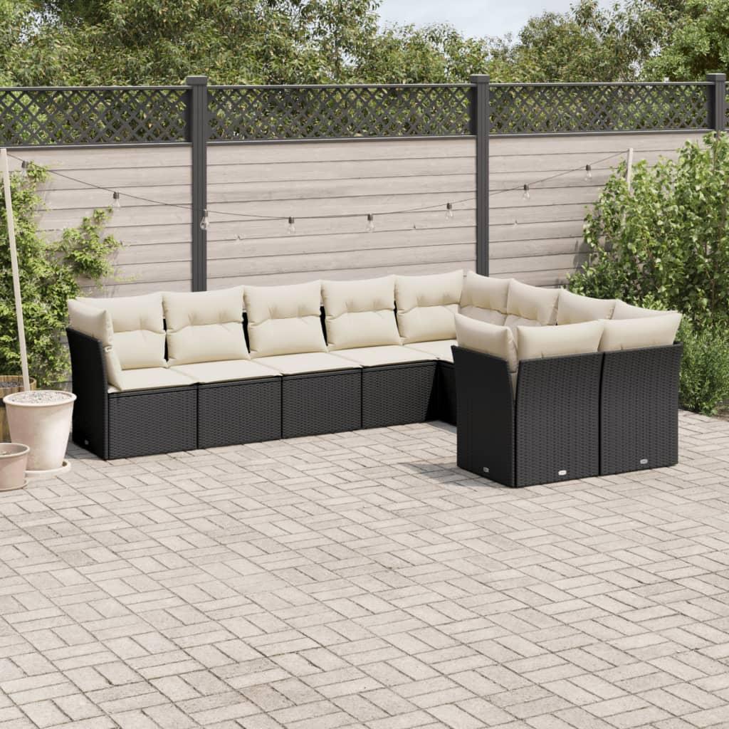 Sofasæt Til Haven 9 Dele Med Hynder Polyrattan Beige - Sort og cremefarvet / Uden bord