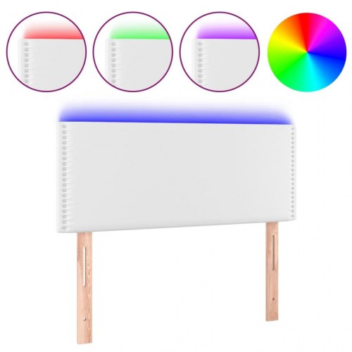 Sengegavl med LED-lys 80x5x78/88 cm kunstlæder hvid