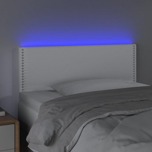 Sengegavl med LED-lys 80x5x78/88 cm kunstlæder hvid