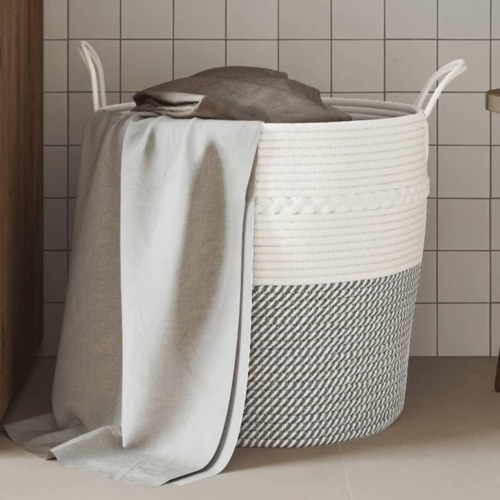 Opbevaringskurv foldbar Ø43 x 38 cm - grå og hvid