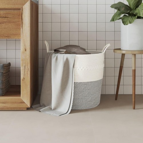 Opbevaringskurv foldbar Ø43 x 38 cm - grå og hvid