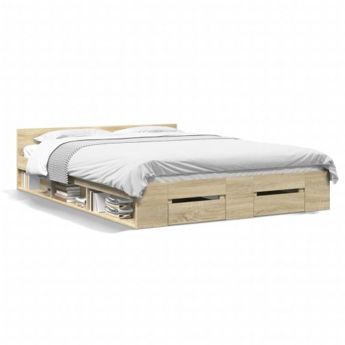 Sengeramme med skuffer 150 x 200 cm - sonoma-eg