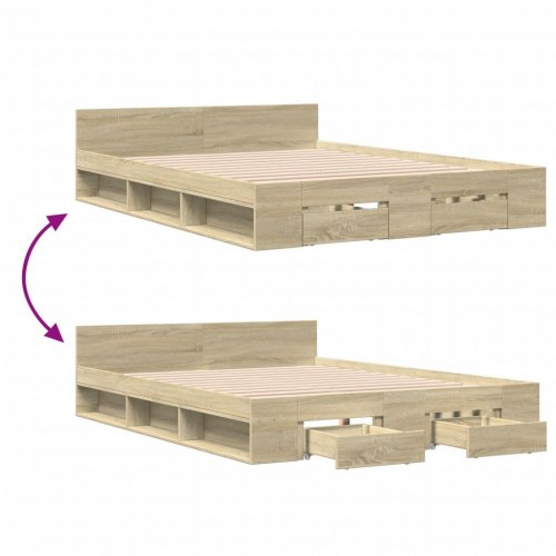 Sengeramme med skuffer 150 x 200 cm - sonoma-eg