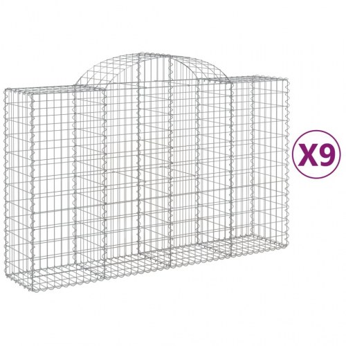 Buede gabionkurve - 9 stk. 200 × 50 × 120/140 cm i galvaniseret jern