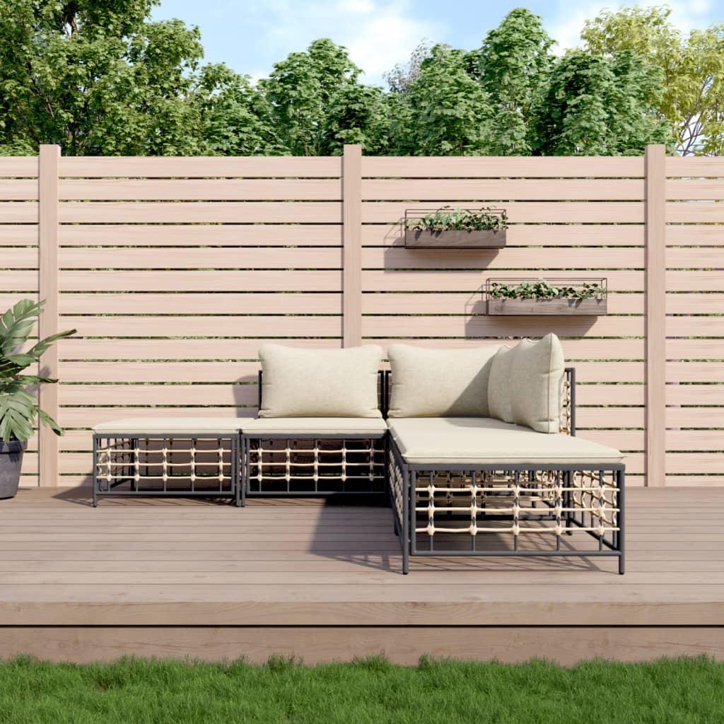 Loungesæt Til Haven 4 Dele Med Hynder Polyrattan - Beige / Hjørnedel 2x midterdel 2x fodskammel