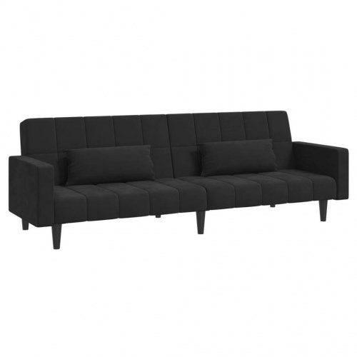 2-personers sovesofa med 2 puder fløjl sort
