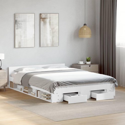Sengeramme med skuffer 140 x 200 cm - hvid