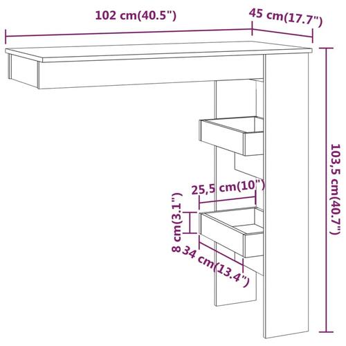 Vægmonteret barbord 102x45x103,5 cm konstrueret træ betongrå