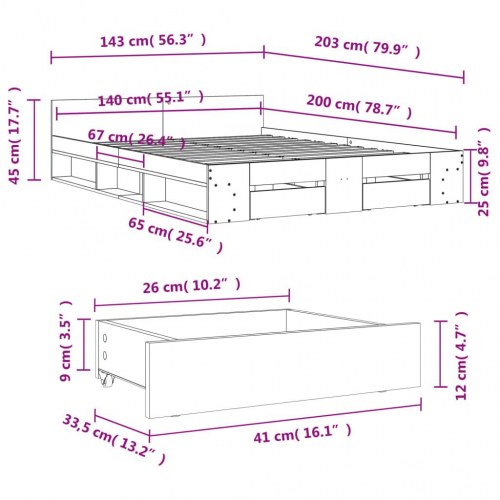 Sengeramme med skuffer 140 x 200 cm - hvid