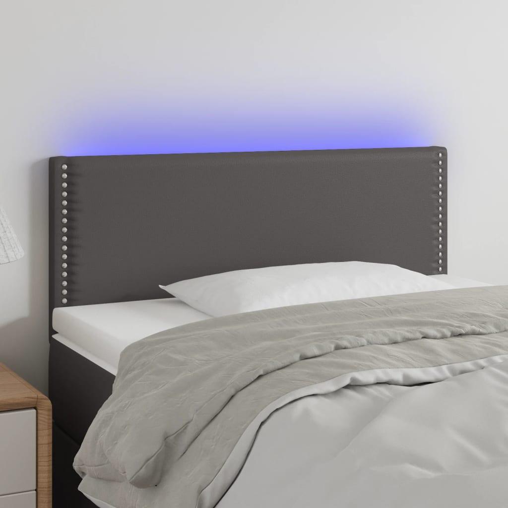 Sengegavl med LED-lys 90x5x78/88 cm kunstlæder grå