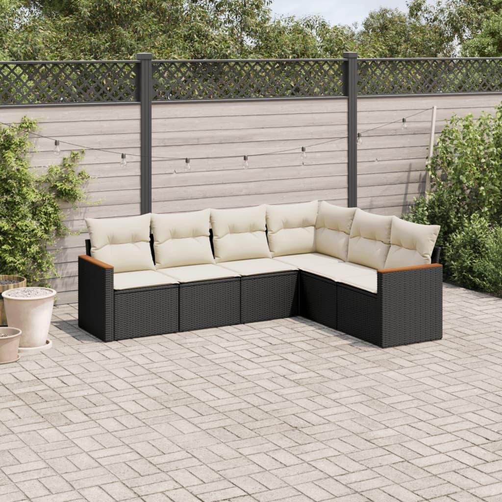Sofasæt til haven i polyrattan - 6 dele med hynder, sort