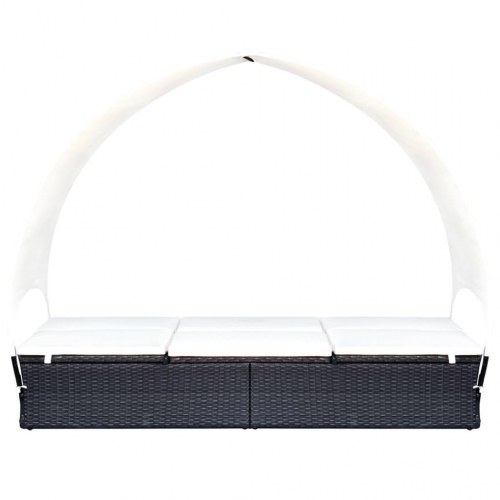 Dobbelt solseng med baldakin polyrattan sort