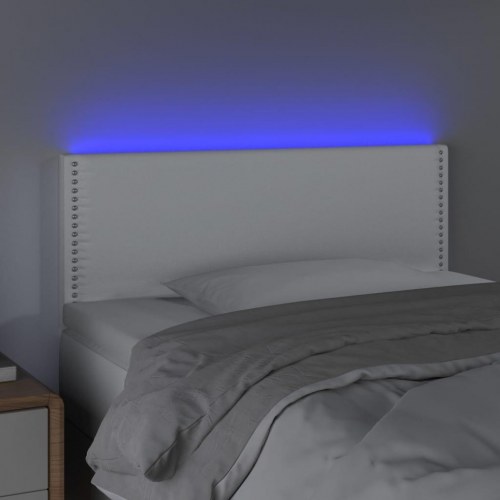 Sengegavl med LED-lys i kunstlæder 100 x 5 x 78/88 cm - hvid