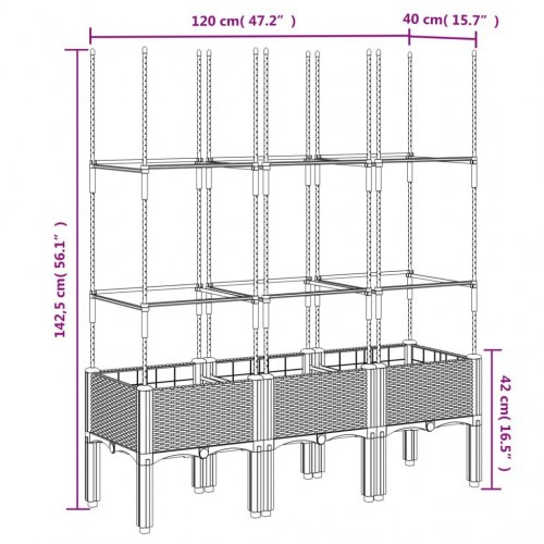 Plantekasse med espalier 120×40×142,5 cm - PP, blågrå