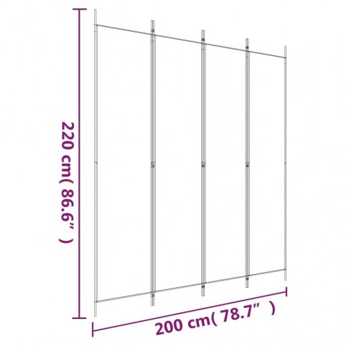 Rumdeler med 4 paneler 200 x 220 cm - hvid