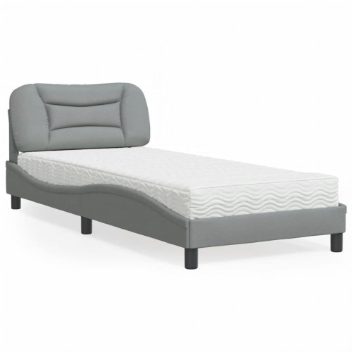 Seng med madras Hvar 90x190 cm - stof, lysegrå