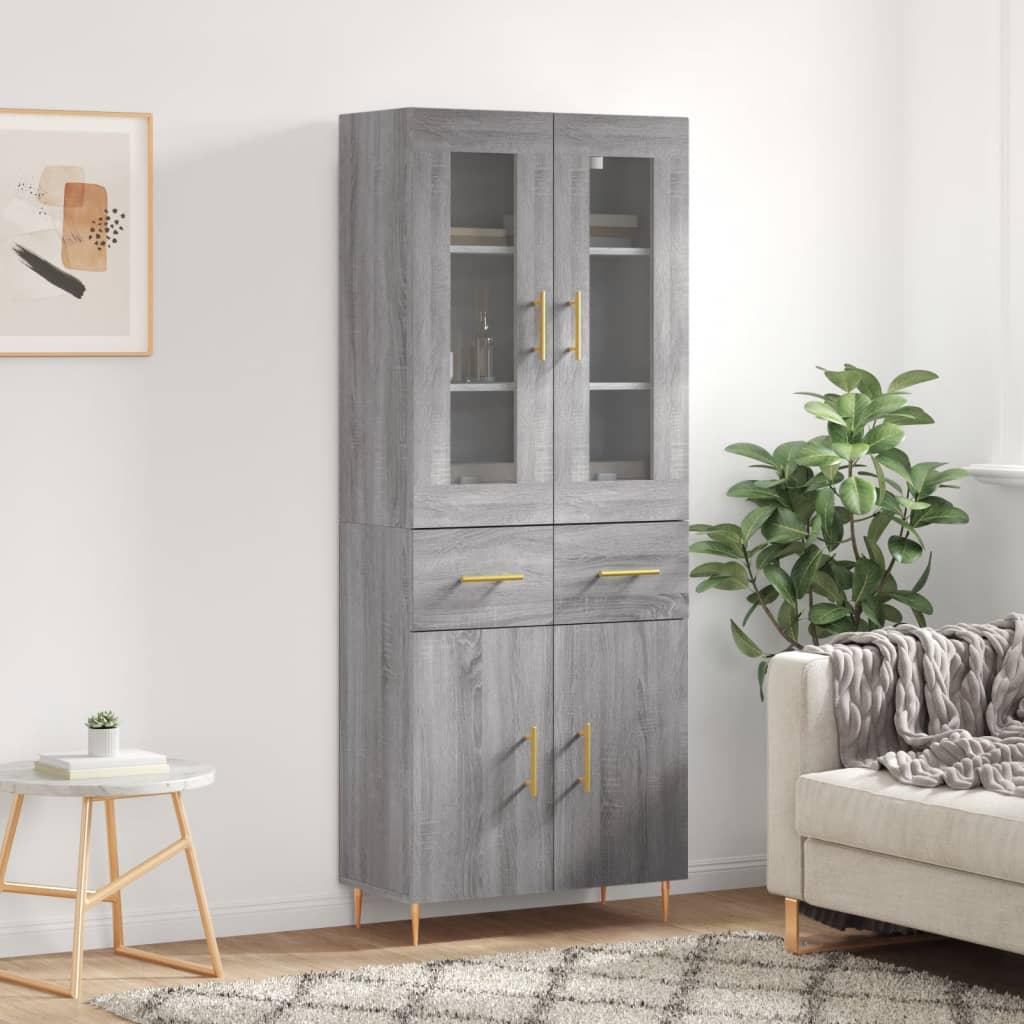 Højskab 69,5X34X180 Cm Konstrueret Træ - Grå sonoma-eg / 2 låger og 2 skuffer