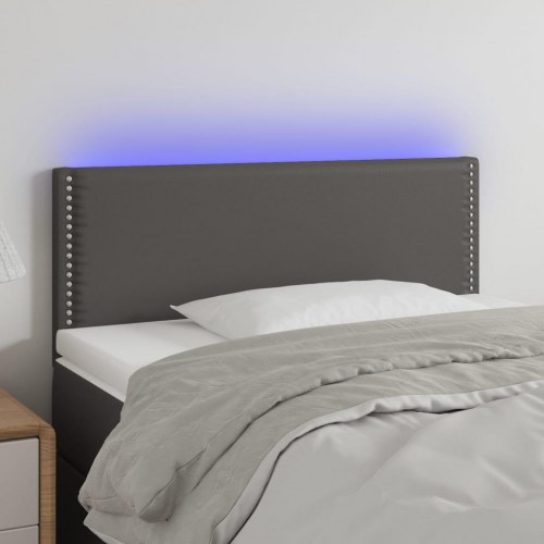Sengegavl med LED-lys i grå kunstlæder - 100 x 5 x 78/88 cm