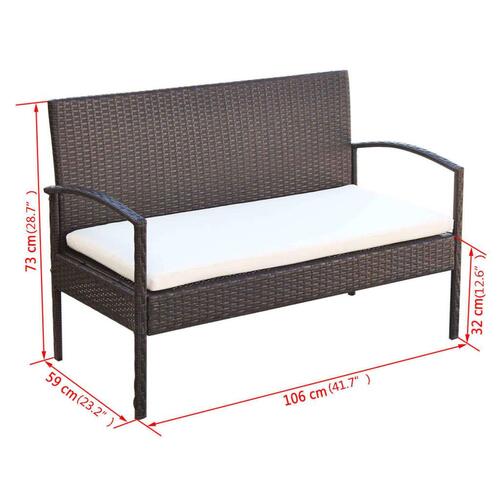 Haveloungesæt 4 dele med hynder polyrattan brun