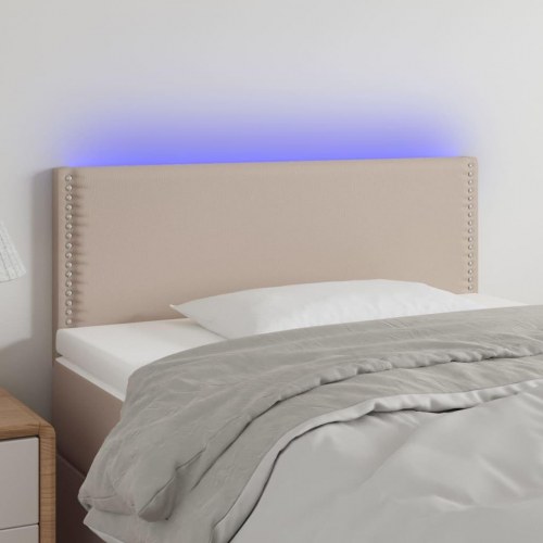 Sengegavl med LED-lys 100x5x78/88cm kunstlæder cappuccinofarvet