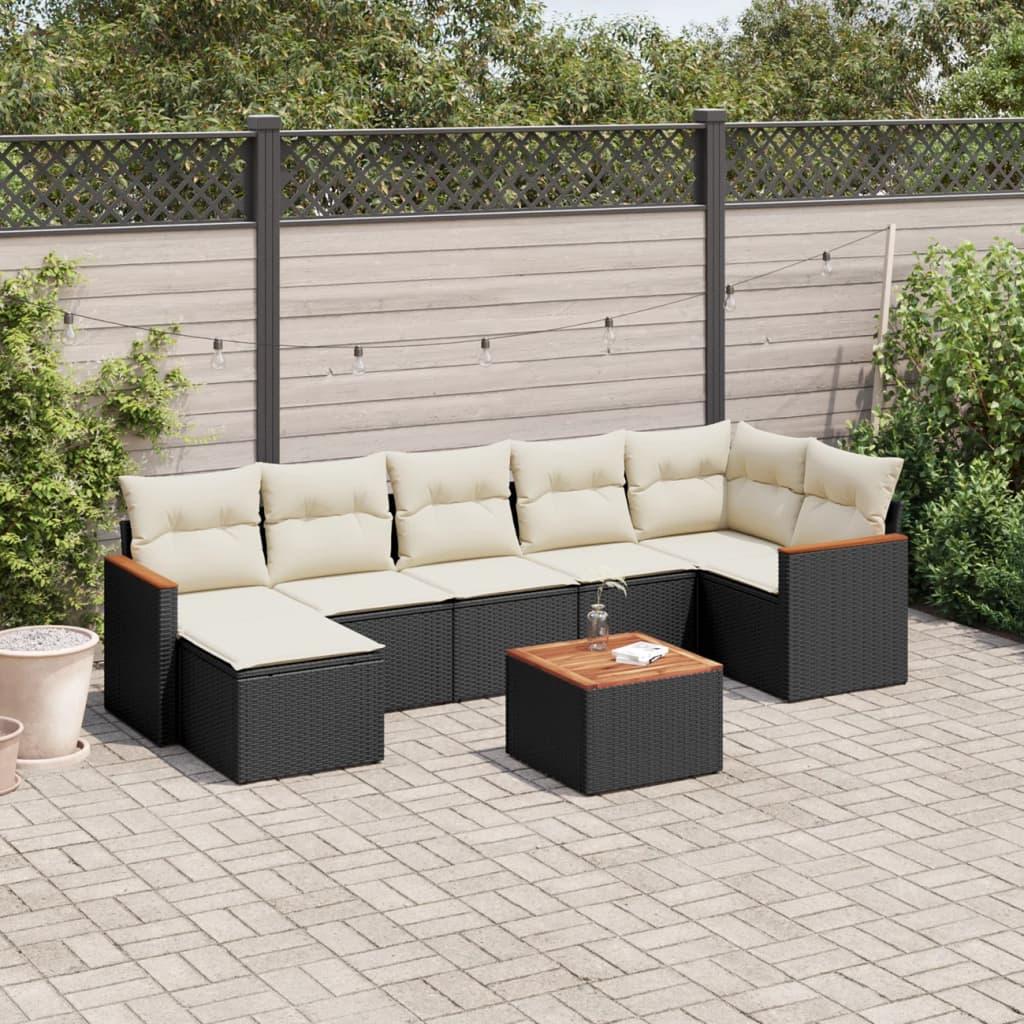 Sofasæt til haven i polyrattan - 8 dele med hynder, sort