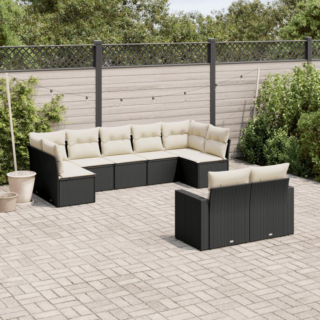 Sofasæt Til Haven 9 Dele Med Hynder Polyrattan - Sort og cremefarvet / Uden bord