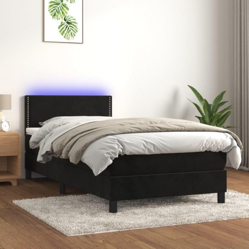 Kontinentalseng med madras og LED-lys 100×200 cm - fløjl, sort