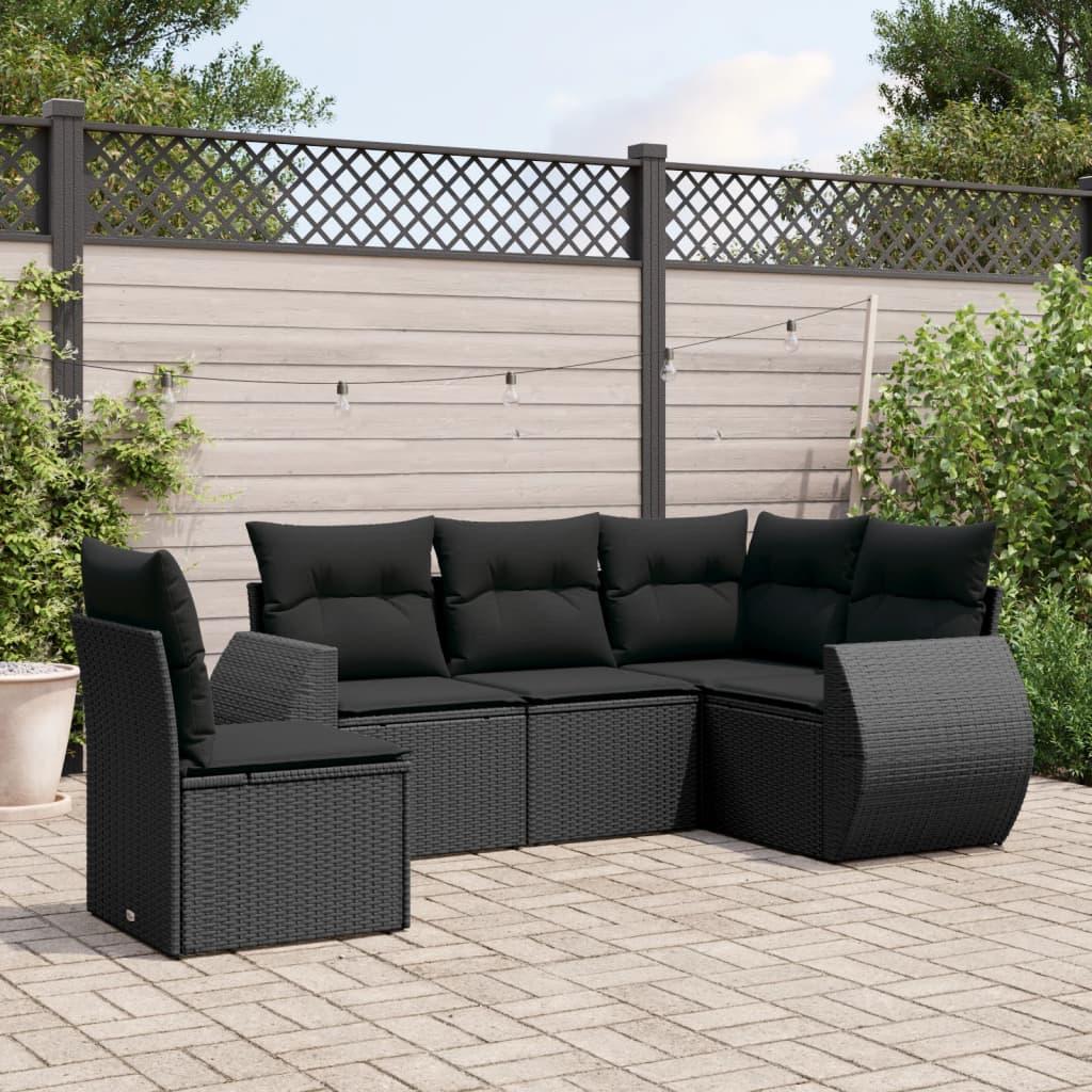 Sofasæt Til Haven 5 Dele Med Hynder Polyrattan Sort - Sort / Uden bord