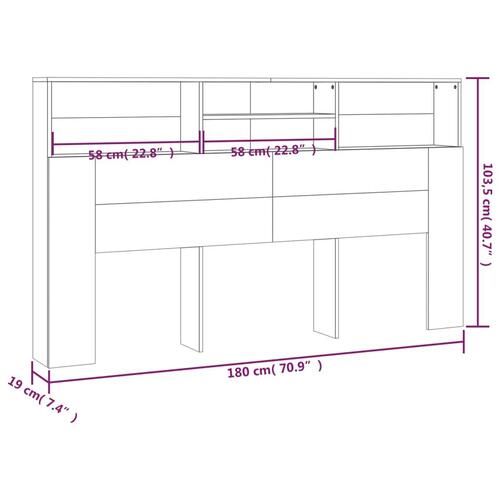 Sengegavl med opbevaring 180x19x103,5 cm betongrå
