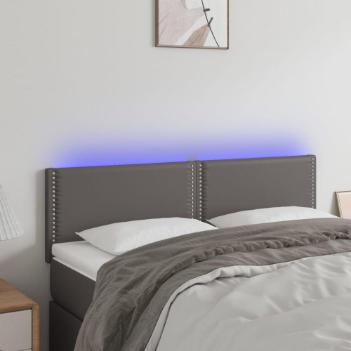 Sengegavl med LED-lys 144 x 5 x 78/88 cm kunstlæder - grå