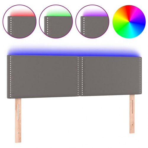 Sengegavl med LED-lys 144 x 5 x 78/88 cm kunstlæder - grå
