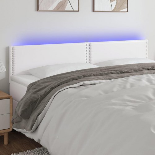 Sengegavl med LED-lys 160x5x78/88 cm kunstlæder hvid
