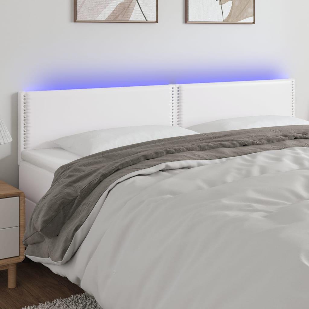 Sengegavl med LED-lys 160x5x78/88 cm kunstlæder hvid