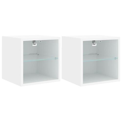 Væghængte tv-borde 2 stk. med LED-lys 30x28,5x30 cm hvid