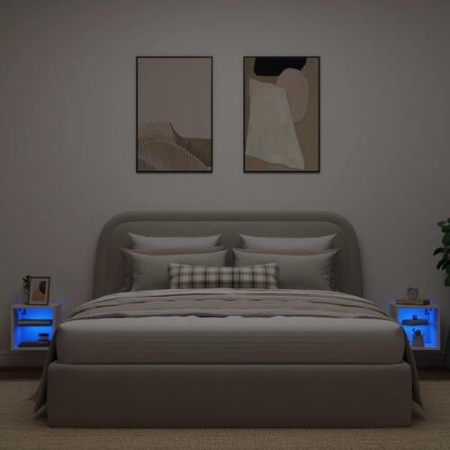 Væghængte tv-borde 2 stk. med LED-lys 30x28,5x30 cm hvid