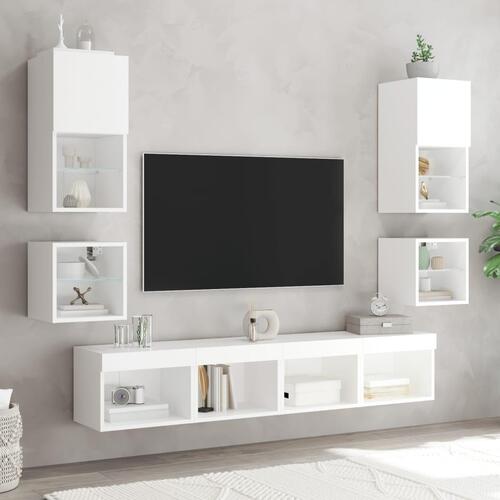 Væghængte tv-borde 2 stk. med LED-lys 30x28,5x30 cm hvid