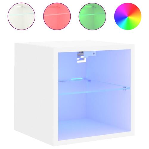 Væghængte tv-borde 2 stk. med LED-lys 30x28,5x30 cm hvid