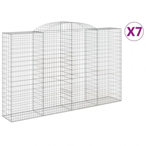 Buede gabionkurve - sæt med 7 styk, 300 × 50 × 180/200 cm, galvaniseret jern