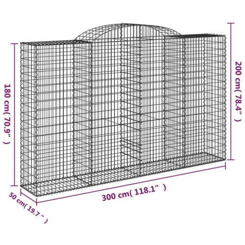 Buede gabionkurve - sæt med 7 styk, 300 × 50 × 180/200 cm, galvaniseret jern
