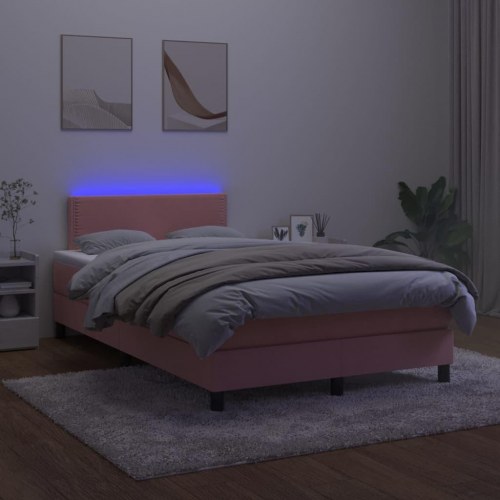 Kontinentalseng med madras og LED-lys 120×200 cm - fløjl, lyserød