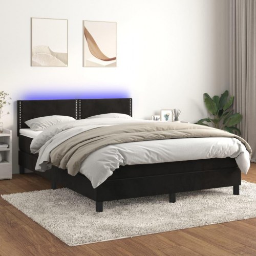 Kontinentalseng med madras og LED-lys 140×190 cm - fløjl, sort