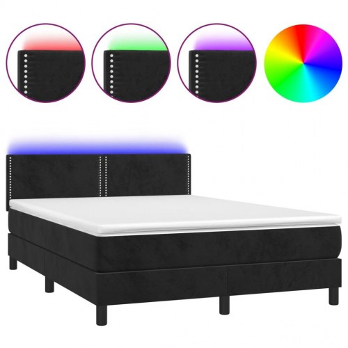Kontinentalseng med madras og LED-lys 140×190 cm - fløjl, sort